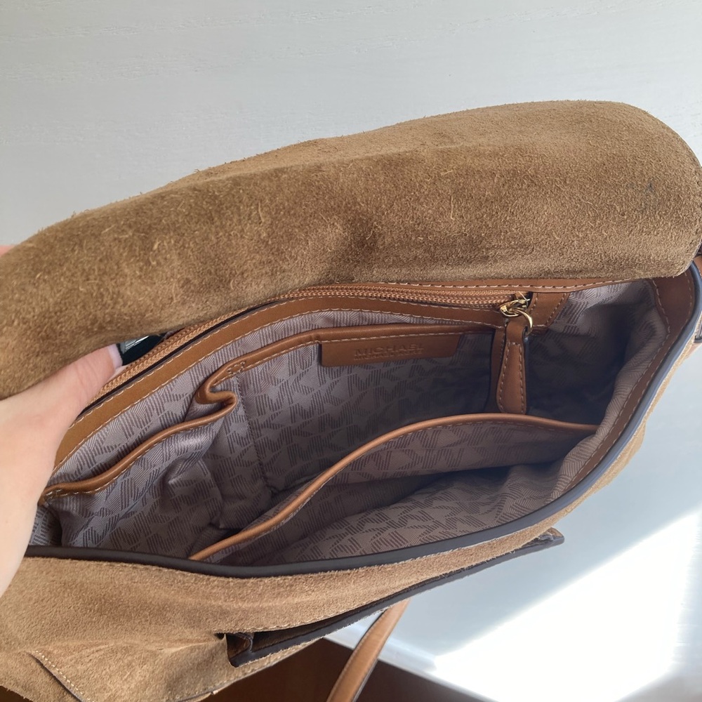 Michael Kors Romy large brown suede and leather messenger saddle crossbody bag - Picture 8 of 8